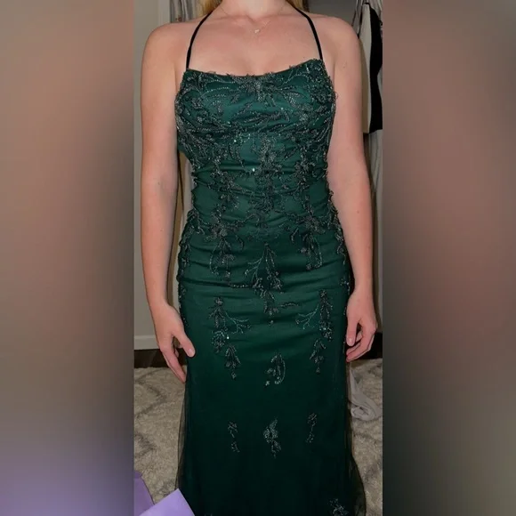 Faviana Glamour S10634 Sleeveless Lace Appliquéd Gown - Hunter Green